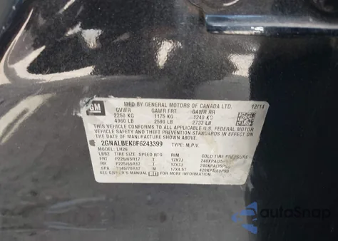 2015 Chevrolet Equinox 1Lt z USA, uszkodzony, nr VIN 2GNALBEK8F6243399